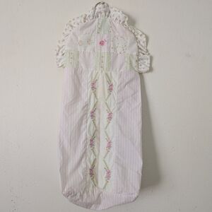Vintage Hanging Diaper Stacker, Cottagecore Pink Ruffled Floral Embroidery